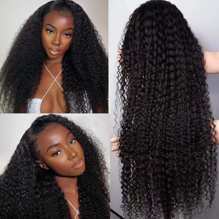 13x4 Kinky Curly Lace Front (and) Deep Wave Transparent Human Hair Wigs