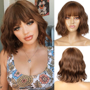 Synthetic Wavy Wig with Bangs Heat Resistant