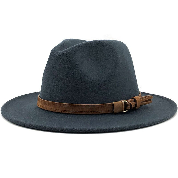 Unisex Kids & Parents Wide Brim Leather Ribbon Fedora