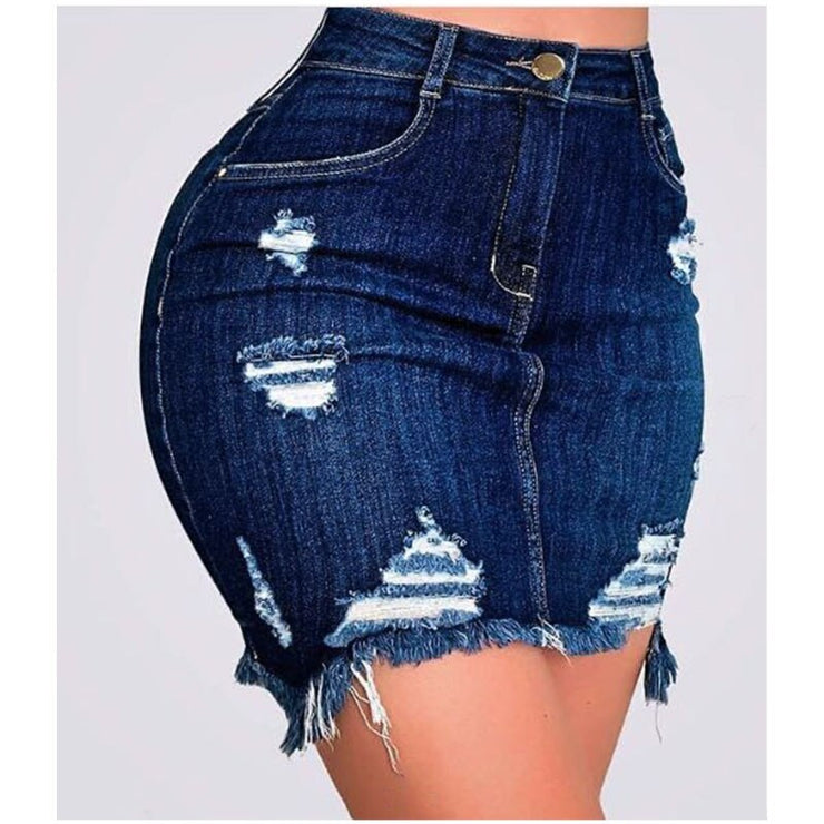 Ripped Holes Bodycon Mini Denim Skirt