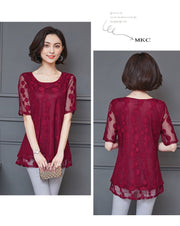 Round Collar Lace Transparent Blouse