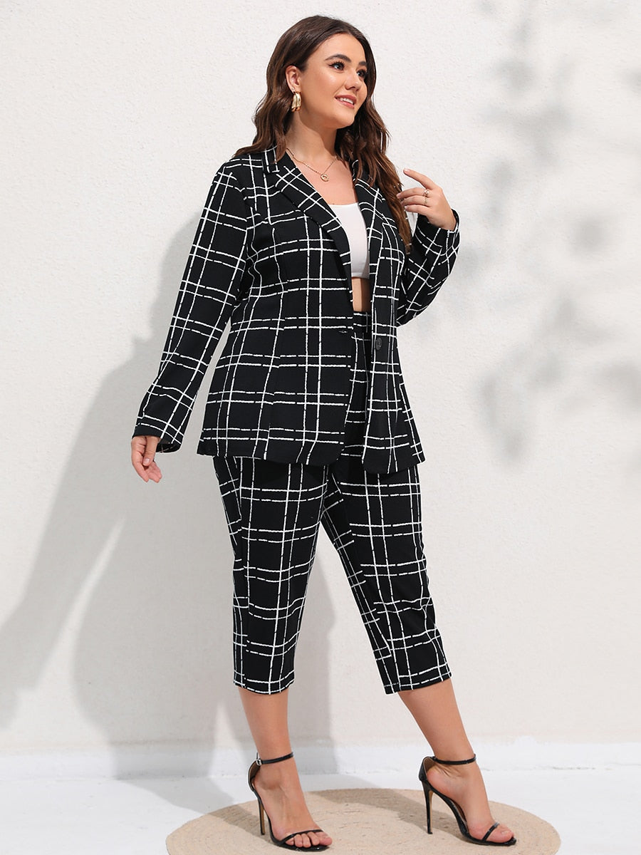 Office Lady Plaid Cropped 2pc Pants Suit