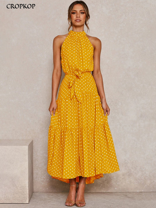 Strapless Long Polka Dot Sundress Dresses