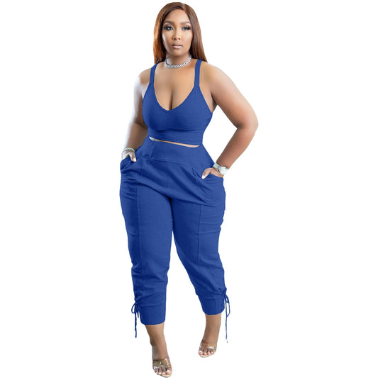 Sleeveless 2 Piece Crop Top Long Pants Tracksuit