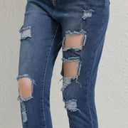 Full Length High Waist Ripped Denim Jeans