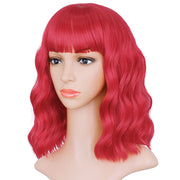 Synthetic Wavy Wig with Bangs Heat Resistant