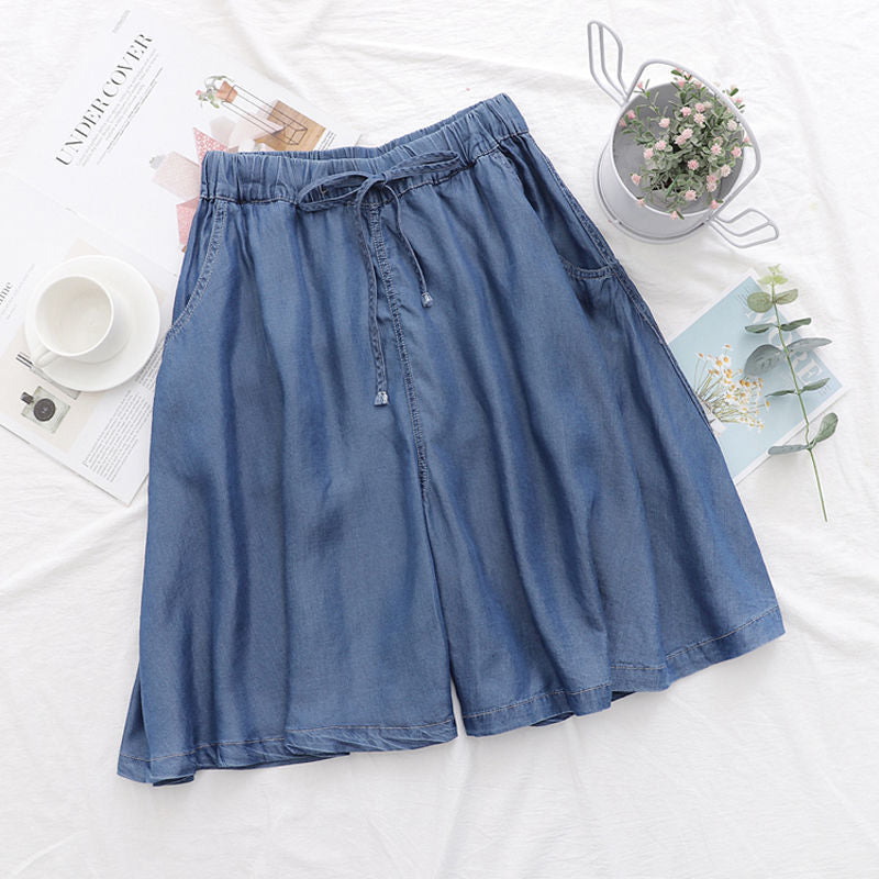 High Waist Drawstring Soft Chic Denim Shorts