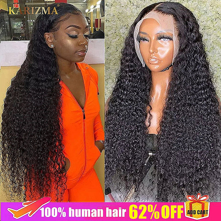 13x4 Kinky Curly Lace Front (and) Deep Wave Transparent Human Hair Wigs