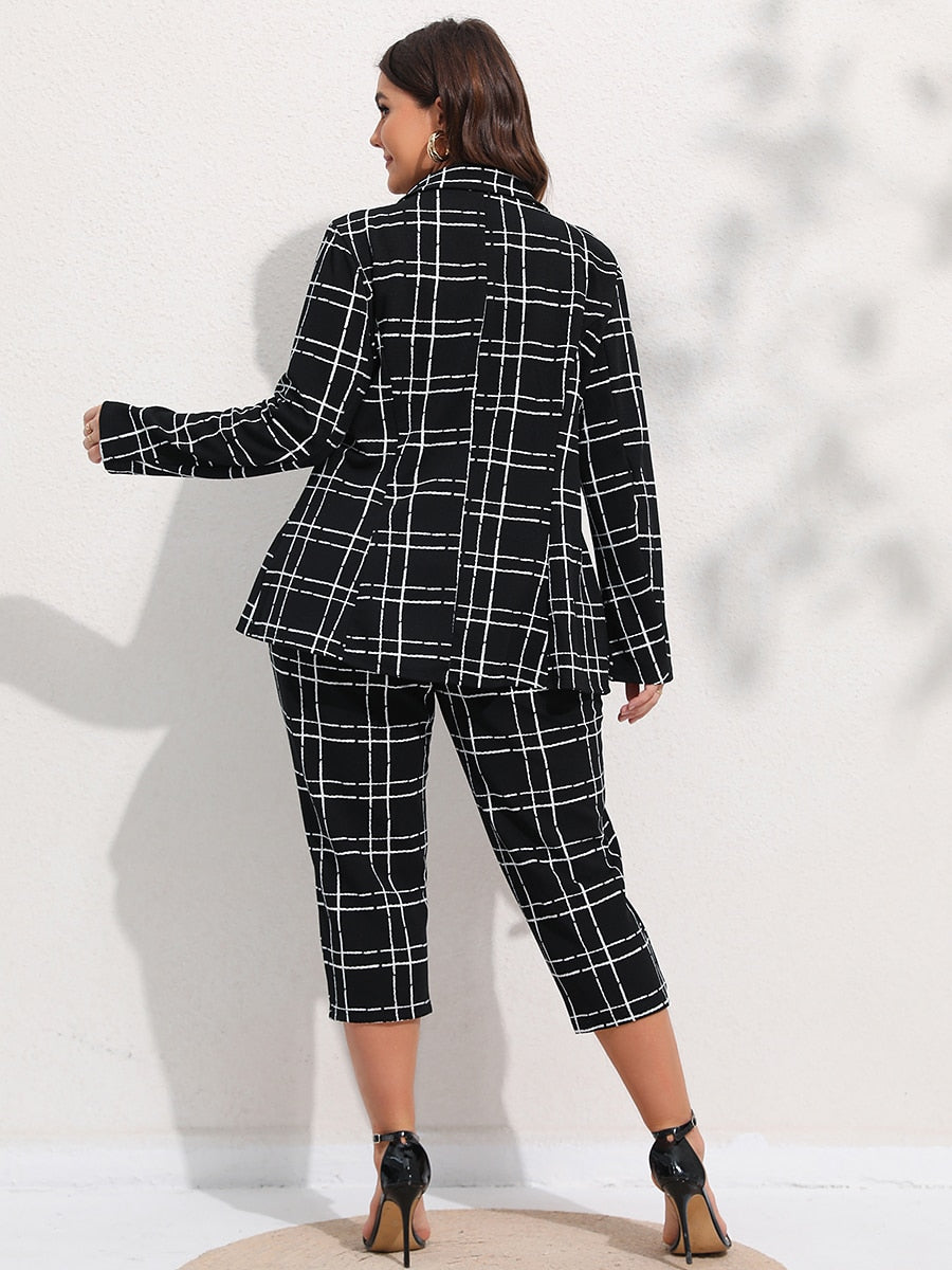 Office Lady Plaid Cropped 2pc Pants Suit