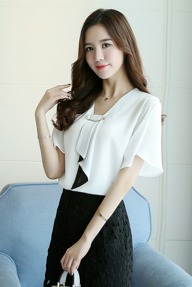 Bow Neck Short Sleeve Blouse