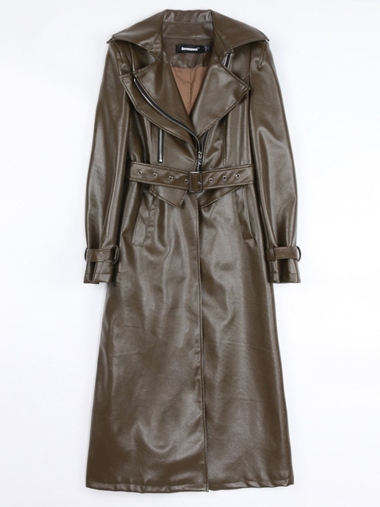 Long Leather Trench Coat