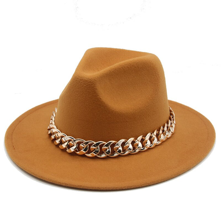 Unisex Thick Gold Chain Band Fedora Hats