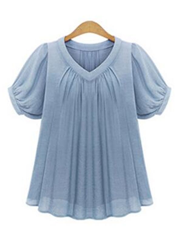 Short Sleeves Pleat Blouses