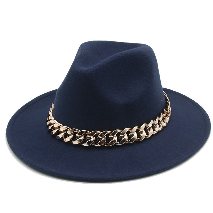 Unisex Thick Gold Chain Band Fedora Hats