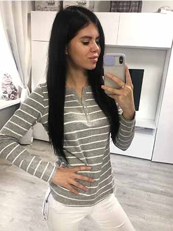 Striped V-neck  Long Sleeve  T Shirt