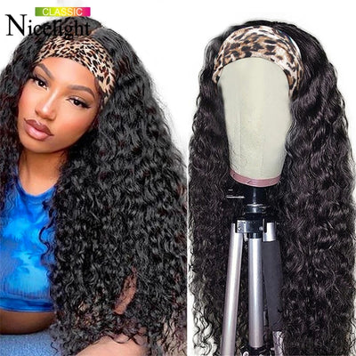 Headband No Glue Deep Wave Human Hair Wigs