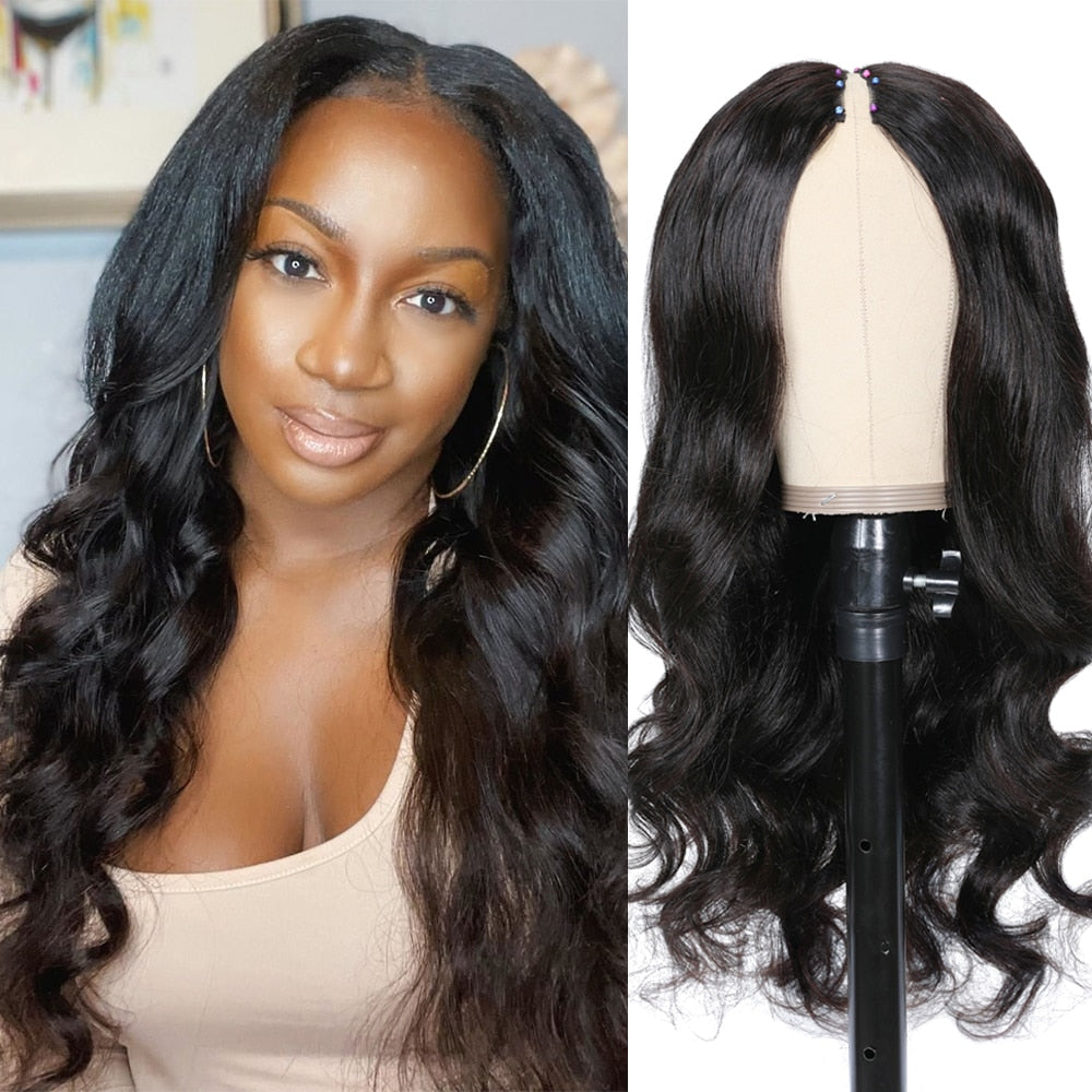 V Part 100% Human Hair Body Wave Wigs