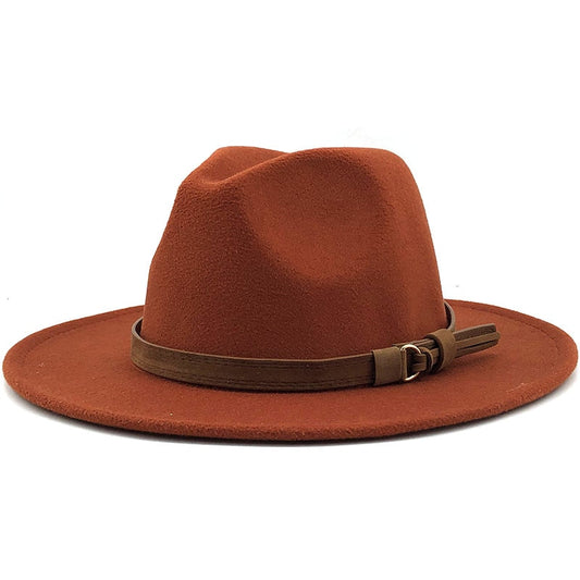 Unisex Kids & Parents Wide Brim Leather Ribbon Fedora