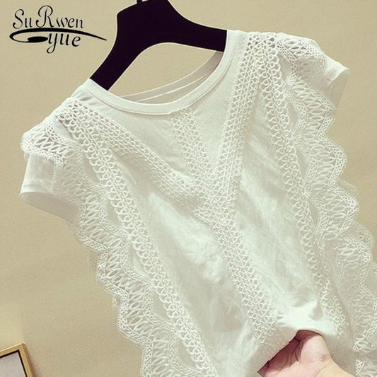 Solid Lace Patchwork Casual Blouse