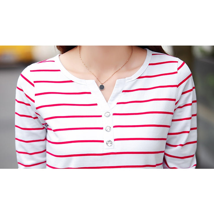 Striped V-neck  Long Sleeve  T Shirt