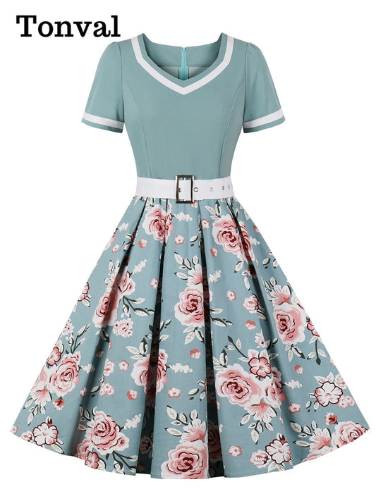 Pleated Rockabilly High Waist Pinup Dresses