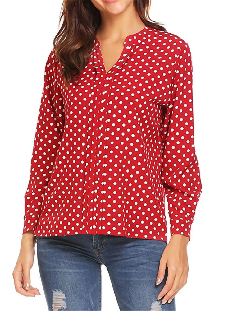 OL V-neck Polka Dot Blouses