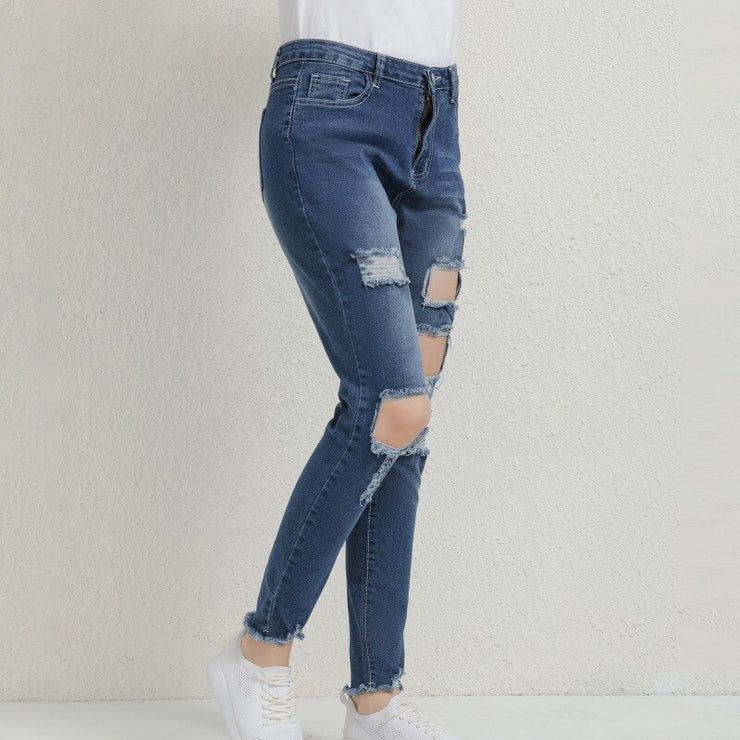 Full Length High Waist Ripped Denim Jeans