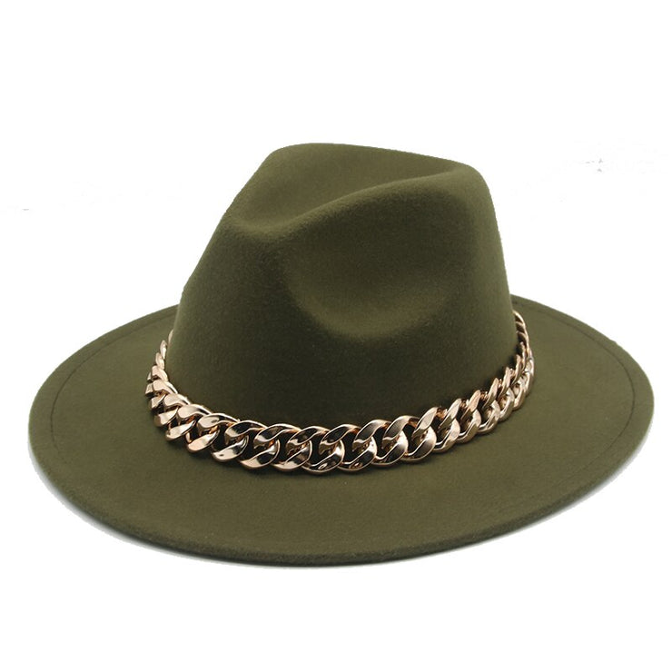 Unisex Thick Gold Chain Band Fedora Hats