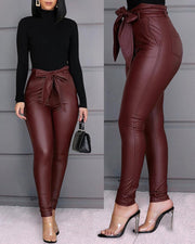 Leather Skinny Office Lady Pants