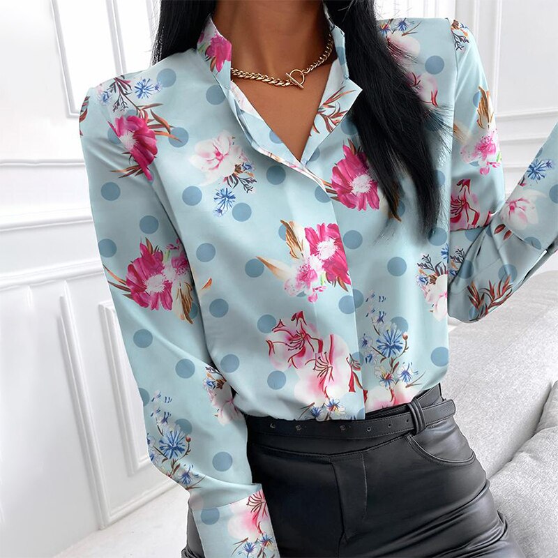 Stand Collar Floral Print Blouse