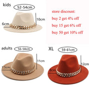 Unisex Thick Gold Chain Band Fedora Hats