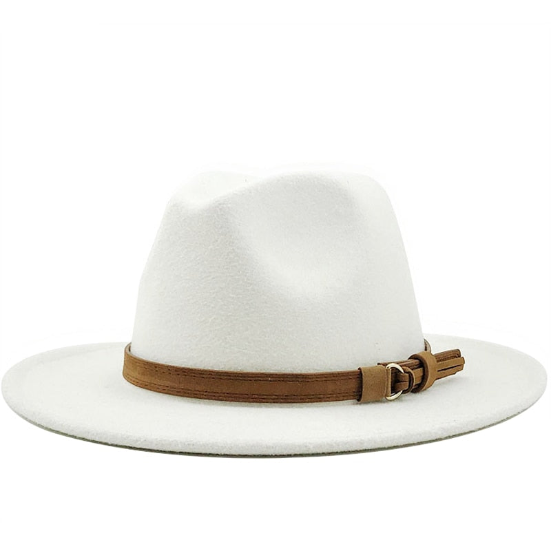 Unisex Kids & Parents Wide Brim Leather Ribbon Fedora