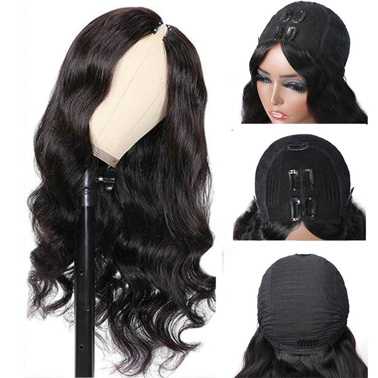 V Part 100% Human Hair Body Wave Wigs