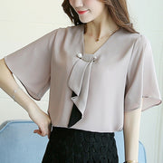 Bow Neck Short Sleeve Blouse