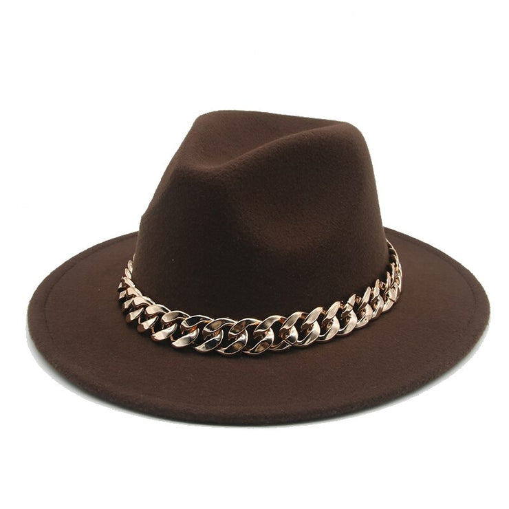 Unisex Thick Gold Chain Band Fedora Hats