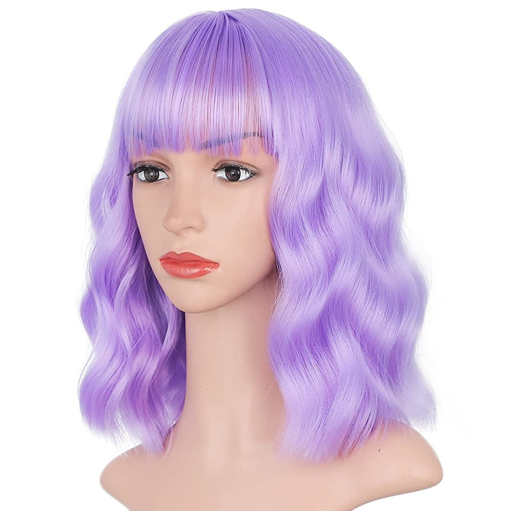 Synthetic Wavy Wig with Bangs Heat Resistant