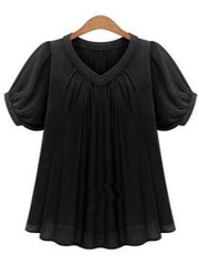 Short Sleeves Pleat Blouses